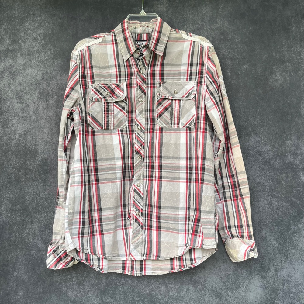 Affliction Black Premium Mens L Plaid Button Down Shirt Y2K Cyber Grunge MMA